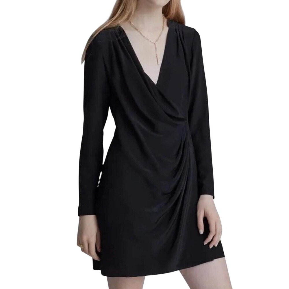 Club Monaco Silk Side Drape Dress - Black,‎ Sz 2